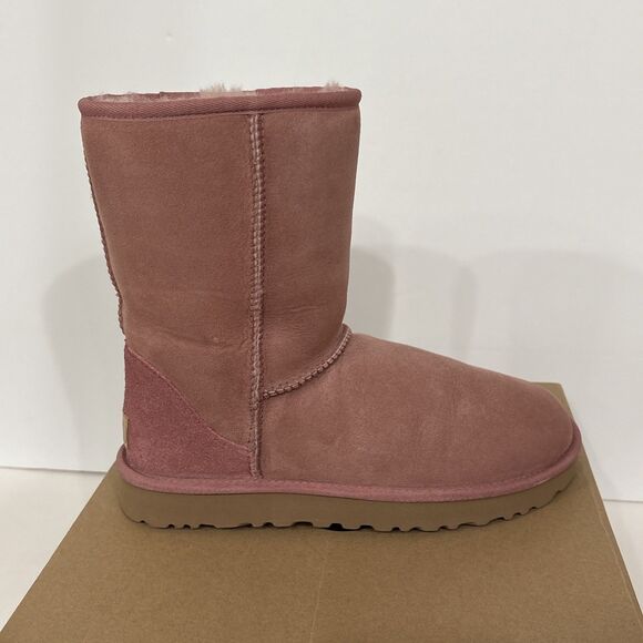 Women's UGG Boots Sz 8 Classic Short Pink Dawn PDW w/ Box Suede Wool Shearling - Picture 12 of 16
